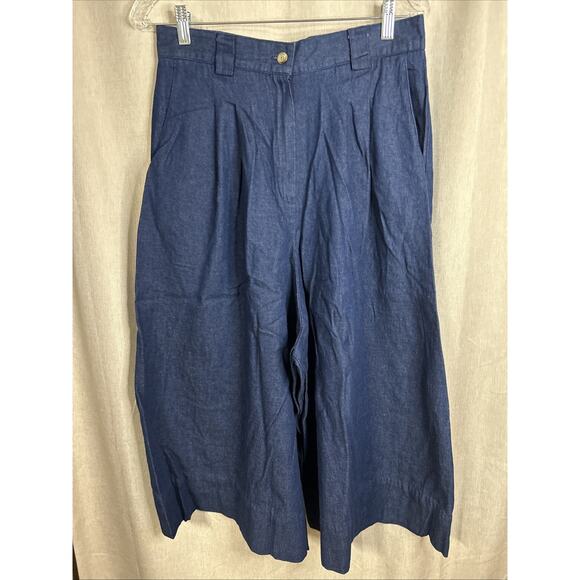 Lands' End Pants - Land’s End - Women’s Dark Denim Wide Leg Culottes - Size 14 Tall - 100% Cotton